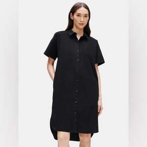 EILEEN FISHER ORGANIC COTTON STRETCH POPLIN SHIRT DRESS - BLACK - PLUS SIZE 3X